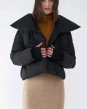 Søsken Studios Jazzy Black Genuine Down Fill Quilted Puffer Jacket Coat Parka XL